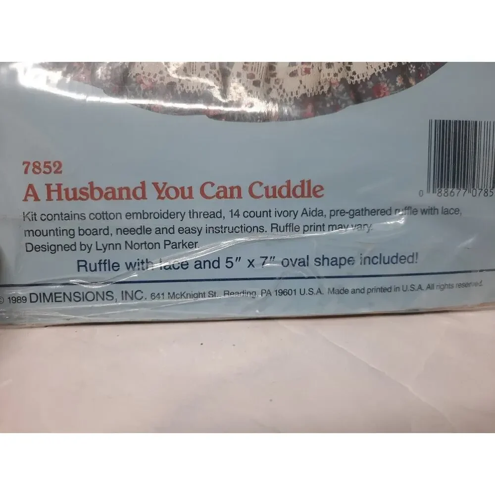 1989 Dimensions Stitchables Cross Stitch Kit A Husband You Can Cuddle 5x7 Oval